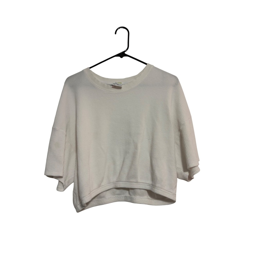Offline by Aerie Waffle Knit Cropped Tee Cream Short Sleeve Boxy XL